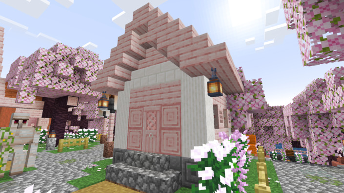 桜の木材とクォーツブロックの家